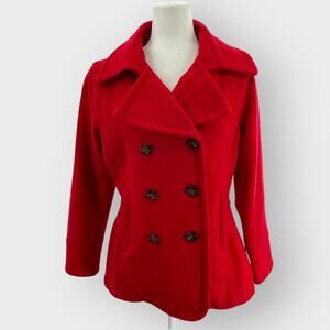 Vintage Woolrich Red Wool Double Breasted Outdoor Winter Classic Pea Coat M